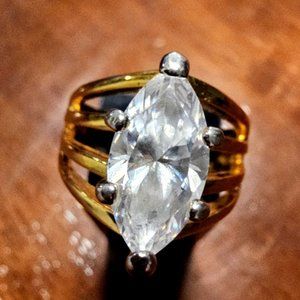 Vintage Sterling Silver Gold Plated CZ Ring size 8